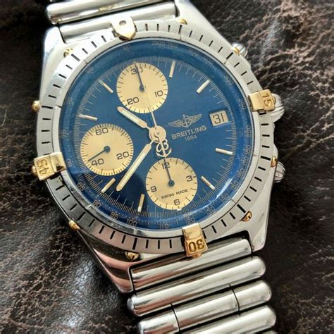 breitling blue dial a13300 chronograph|Breitling rouleaux bracelet.